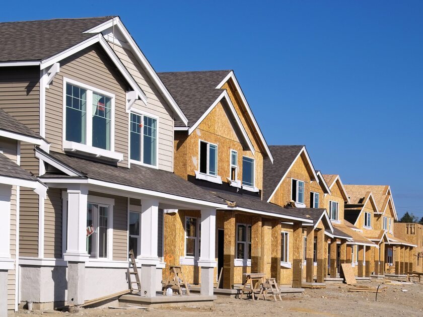 Row of new homes under construction