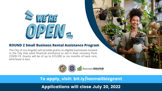 Round two small business rental assistance program. The city of Los Angeles will provide grants to eligible businesses located in the City that need financial assistance to aid in their recovery from COVID-19. Grants will be of up to $15,000 or six months of back rent which ever is less.