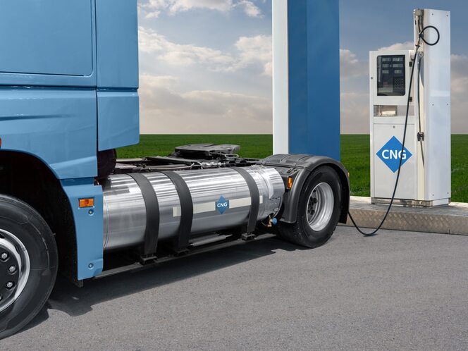 CNG-fueled truck at fueling station