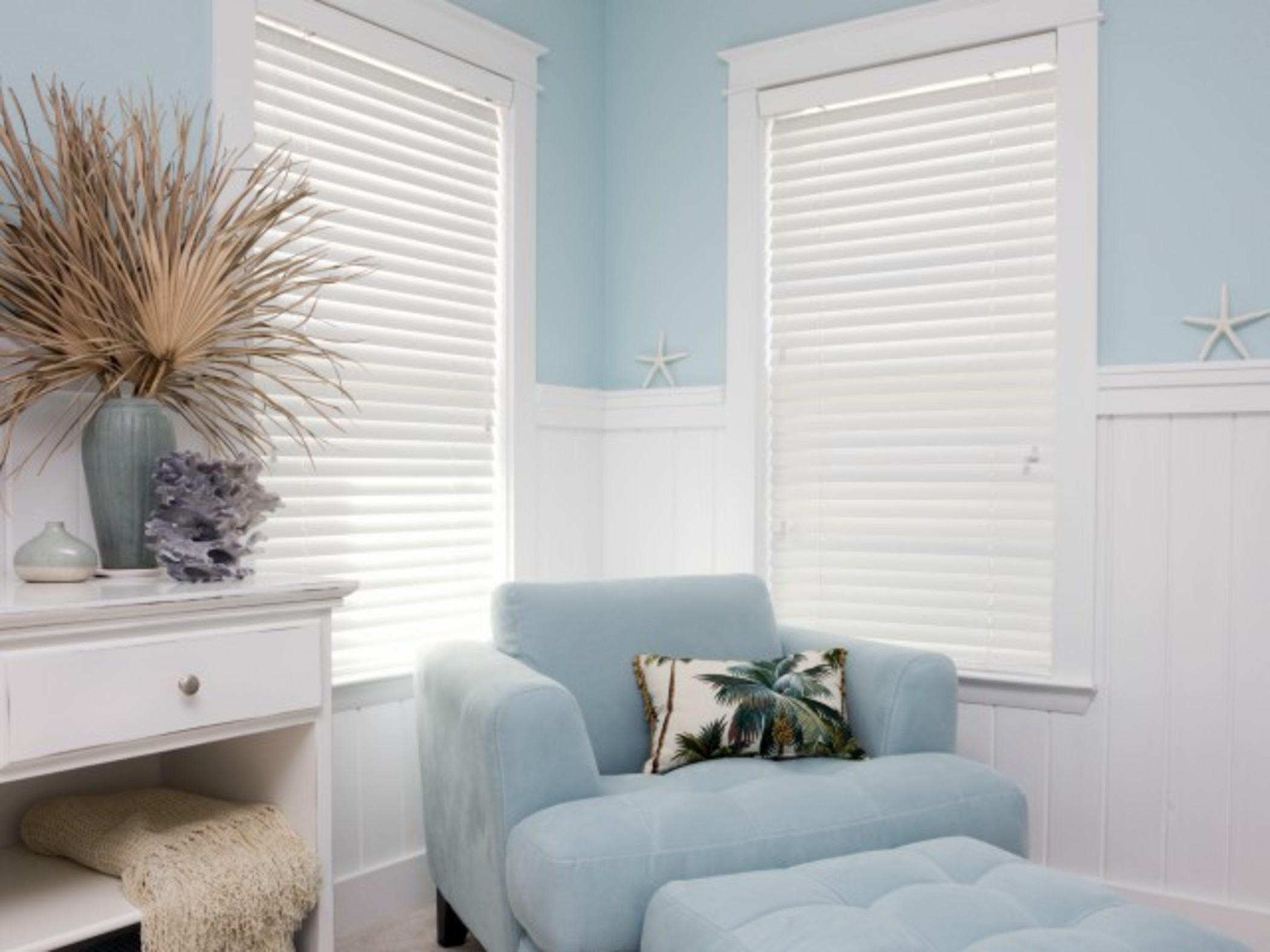 Living room with window shades closed