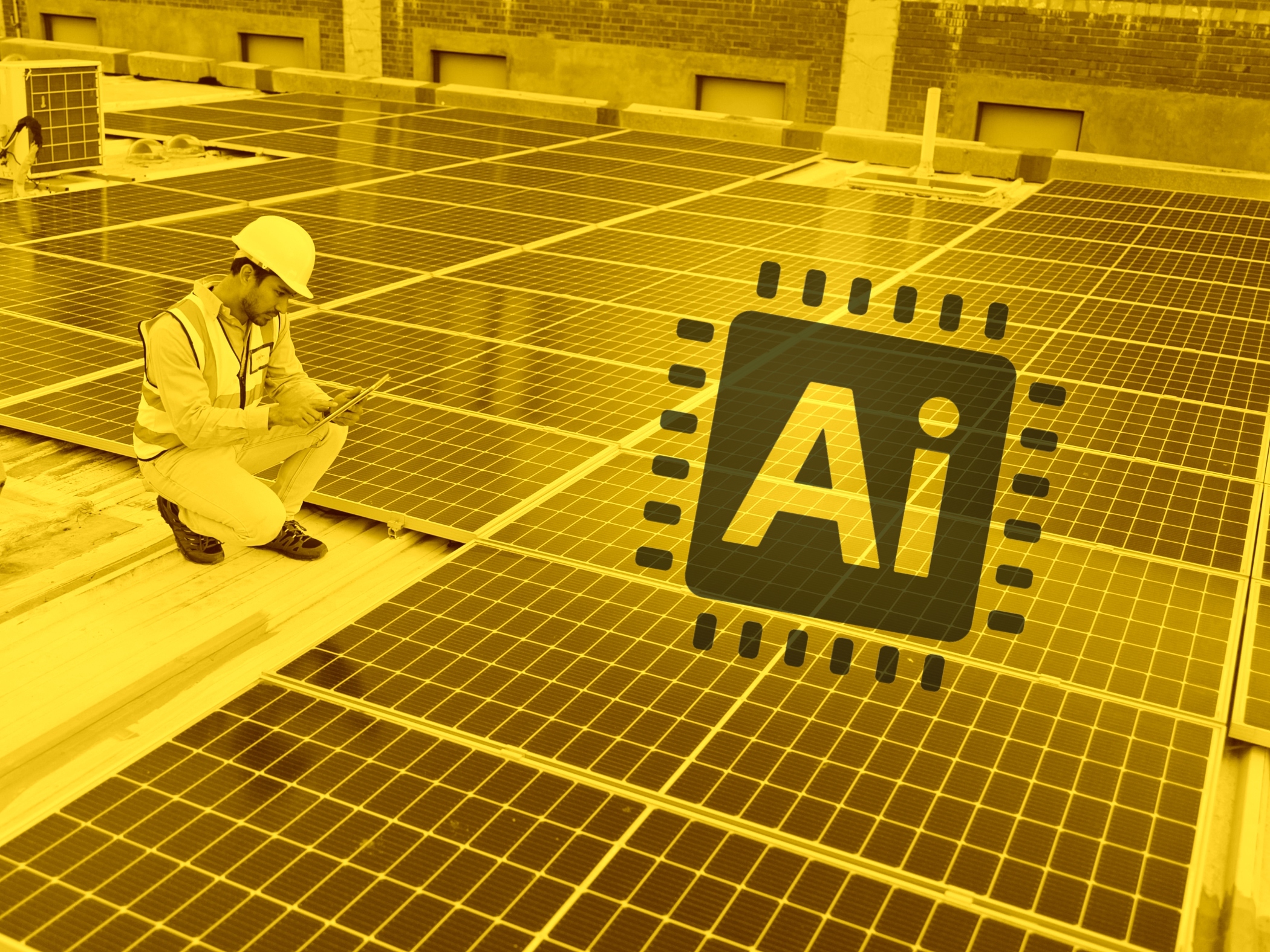 Man on solar roof with tablet