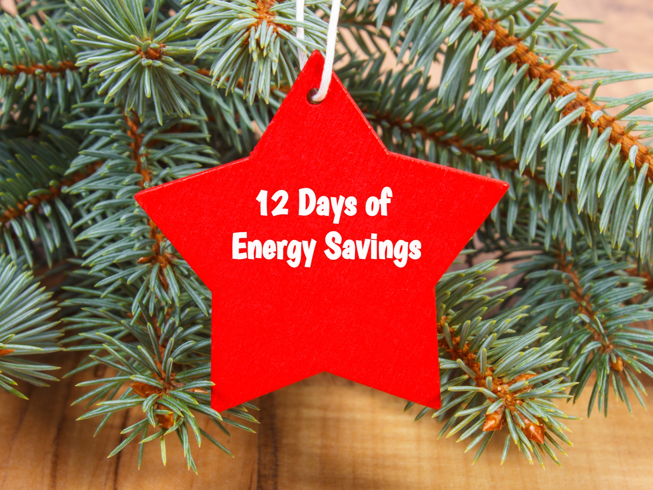Christmas tree ornament with "12 Days of Energy Savings" written on it.
