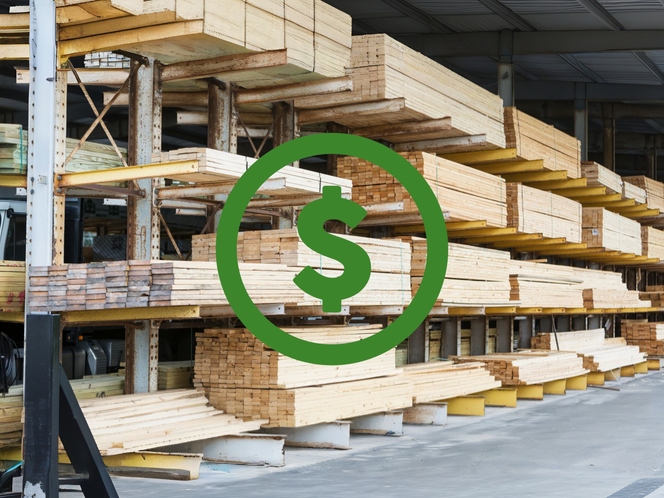 Building supplies in lumber yard