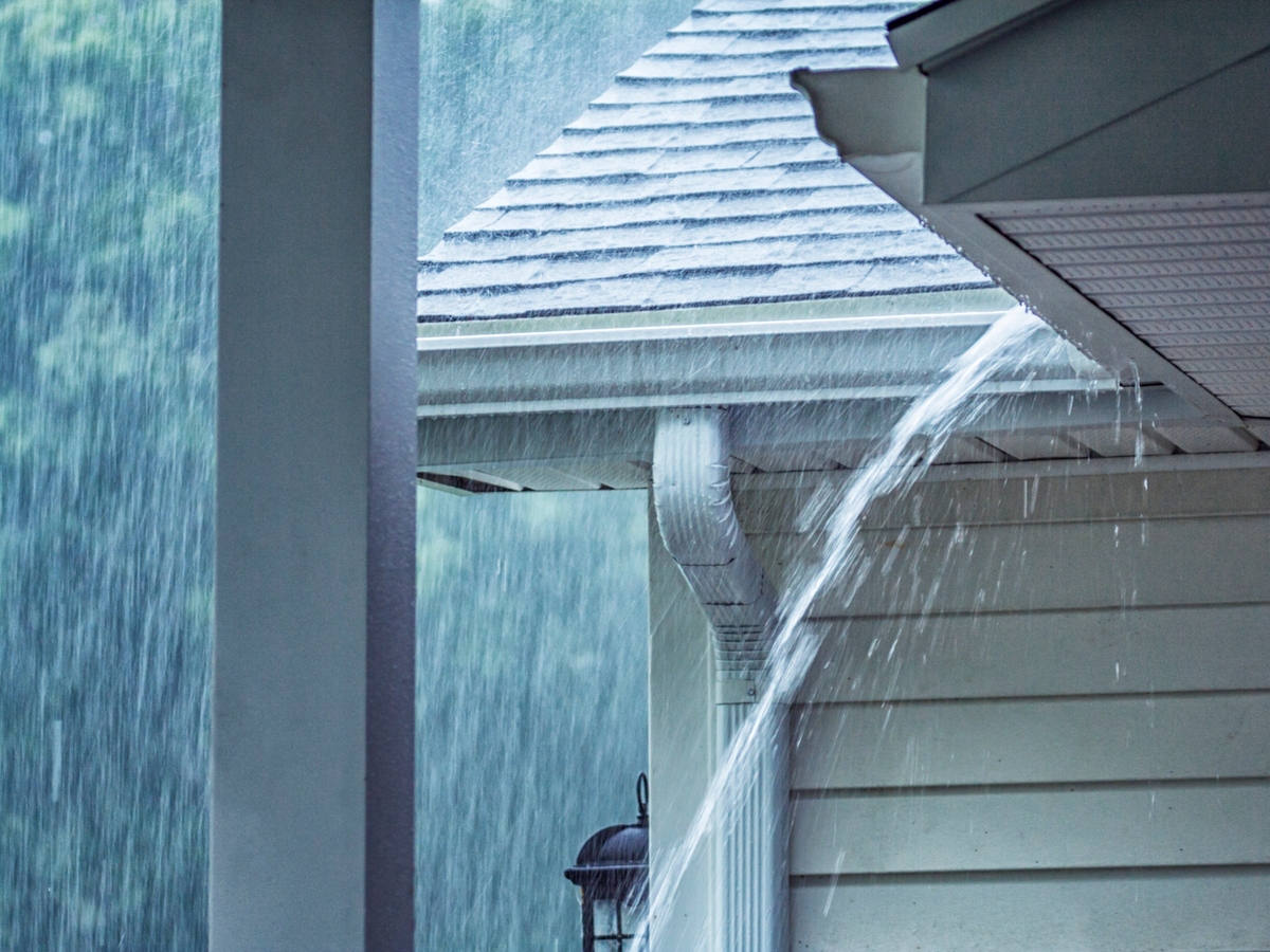 Exterior of house during heavy rain