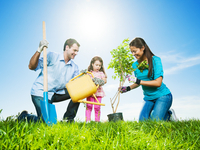 Family planting trees