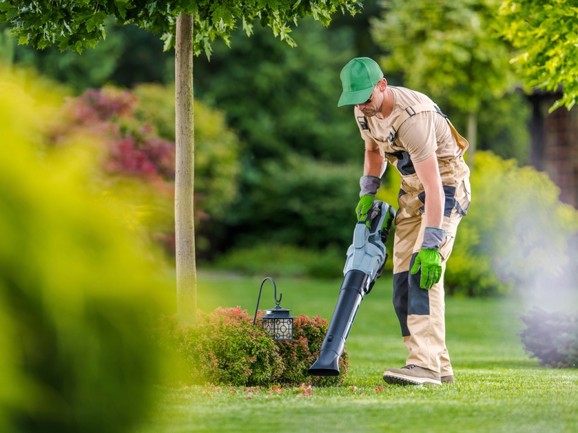 Maintenance working using leaf blower