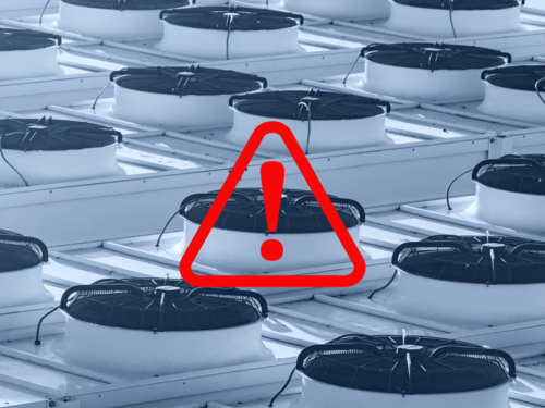 HVAC fans with warning sign