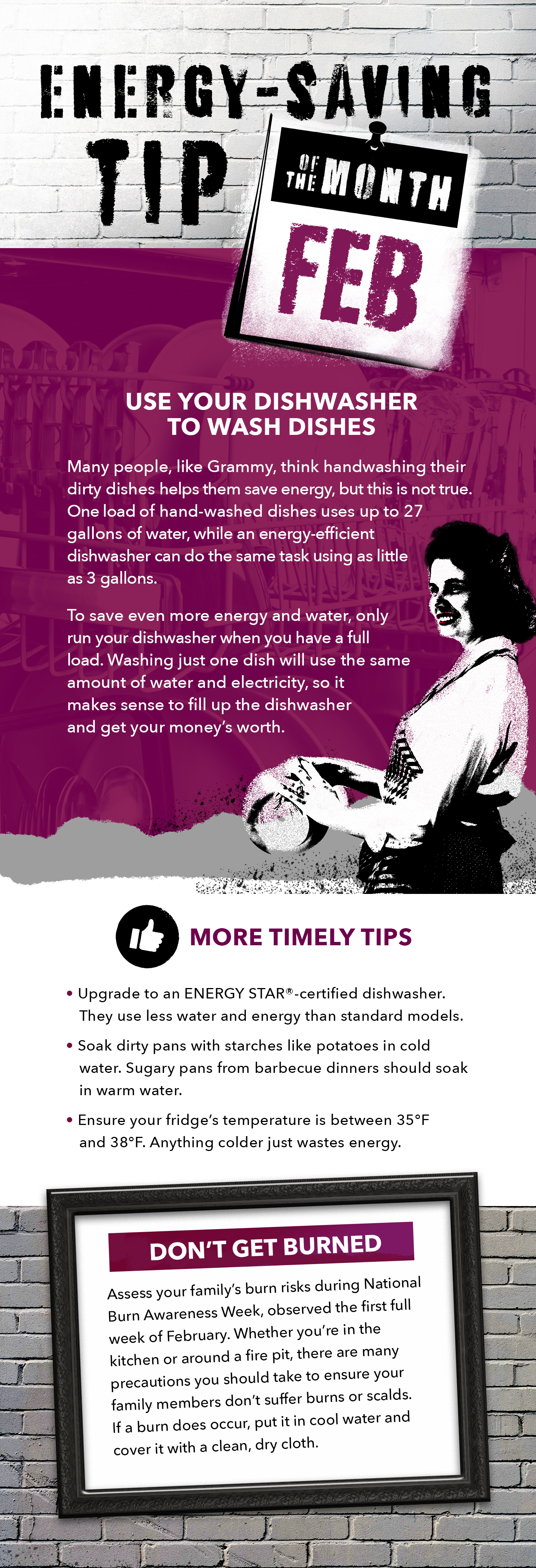 Una larga infografía con consejos para ahorrar energía durante el mes de febrero