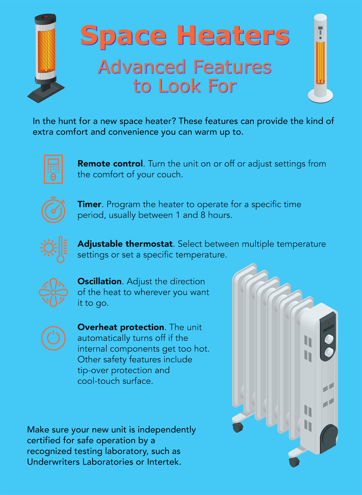 Space Heaters Advanced Features to Look For Infographic