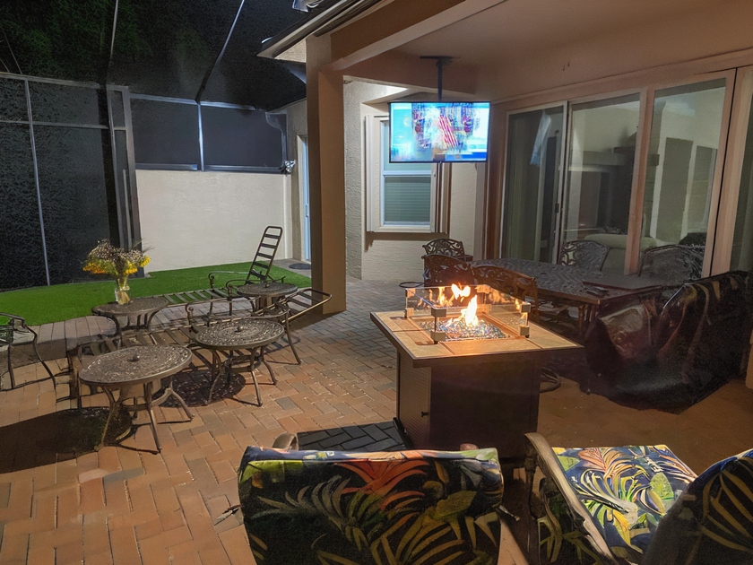 Gas firepit in backyard