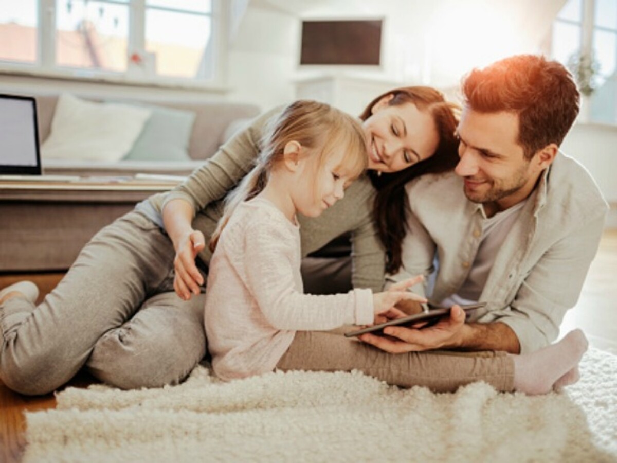 Family on living room couch