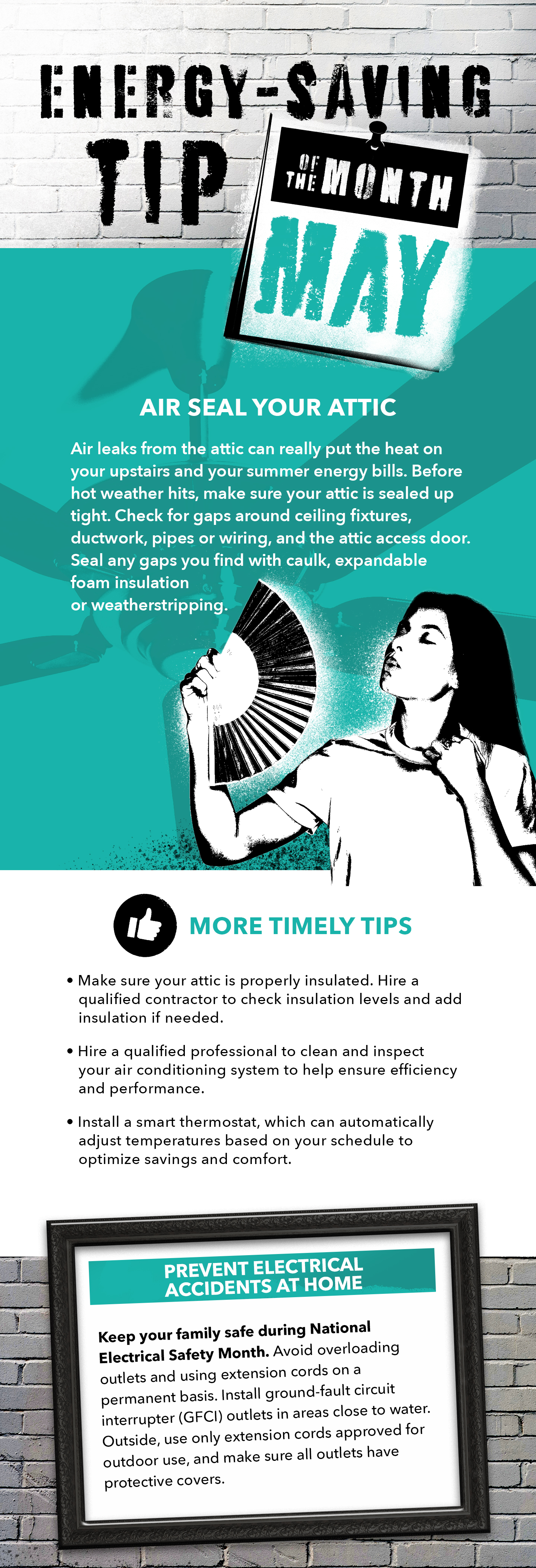 Una infografía con consejos para ahorrar energía durante el mes de mayo