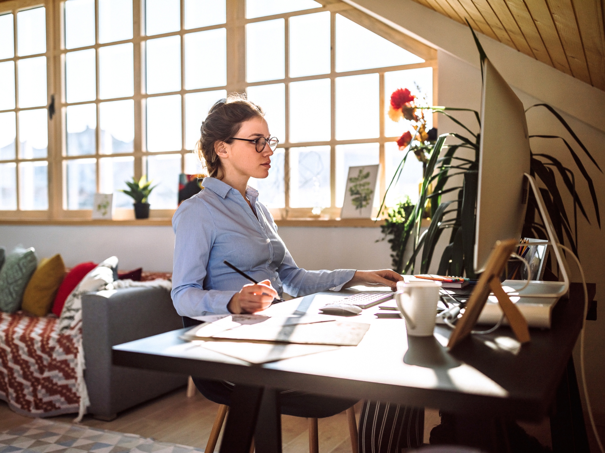 Woman working in home office