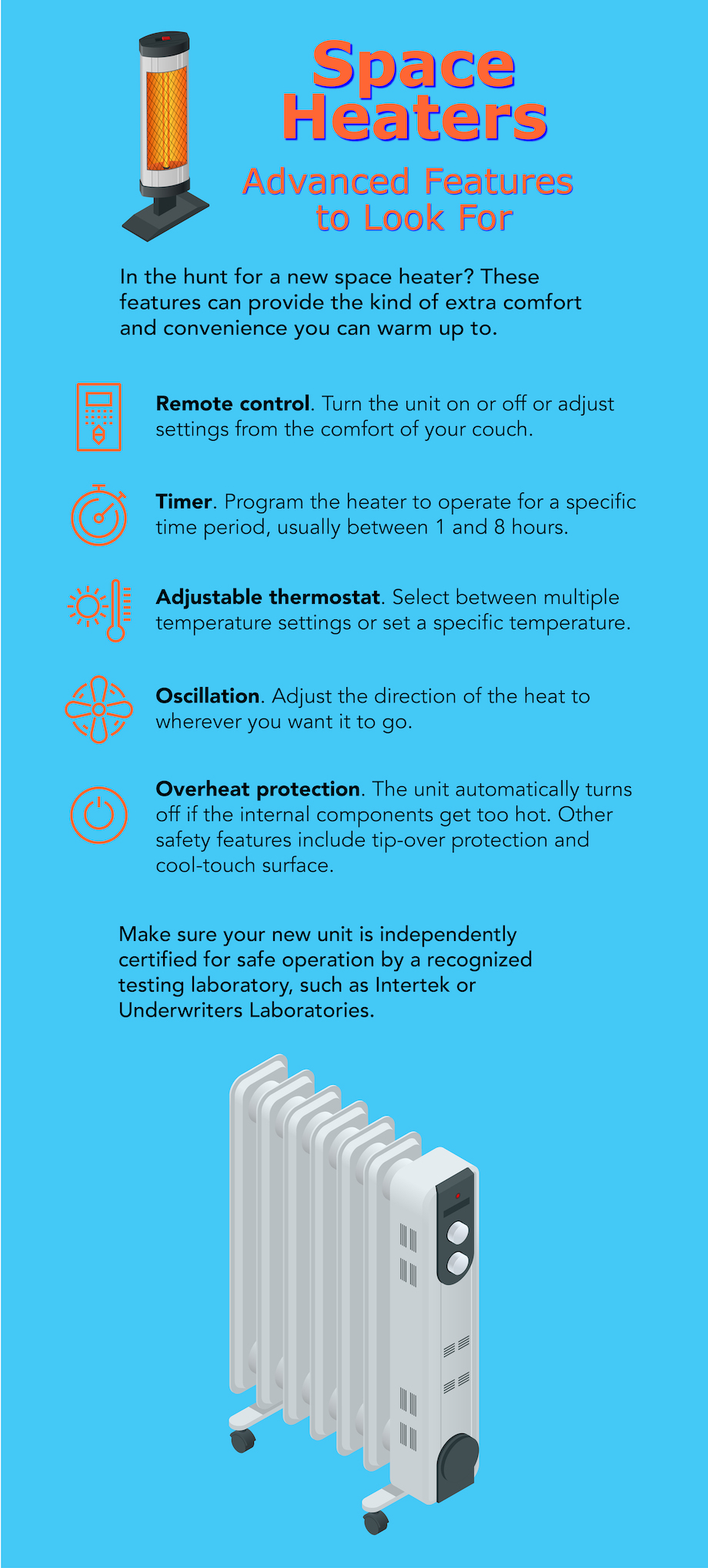 Space Heaters Advanced Features to Look For Infographic